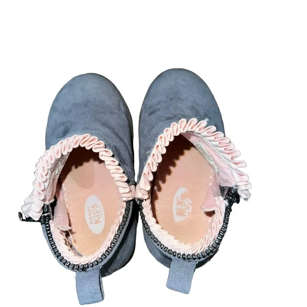 Dr.‎ Scholl's Hayzel faux suede grey ankle boots w/ floral embroidery girl's 7